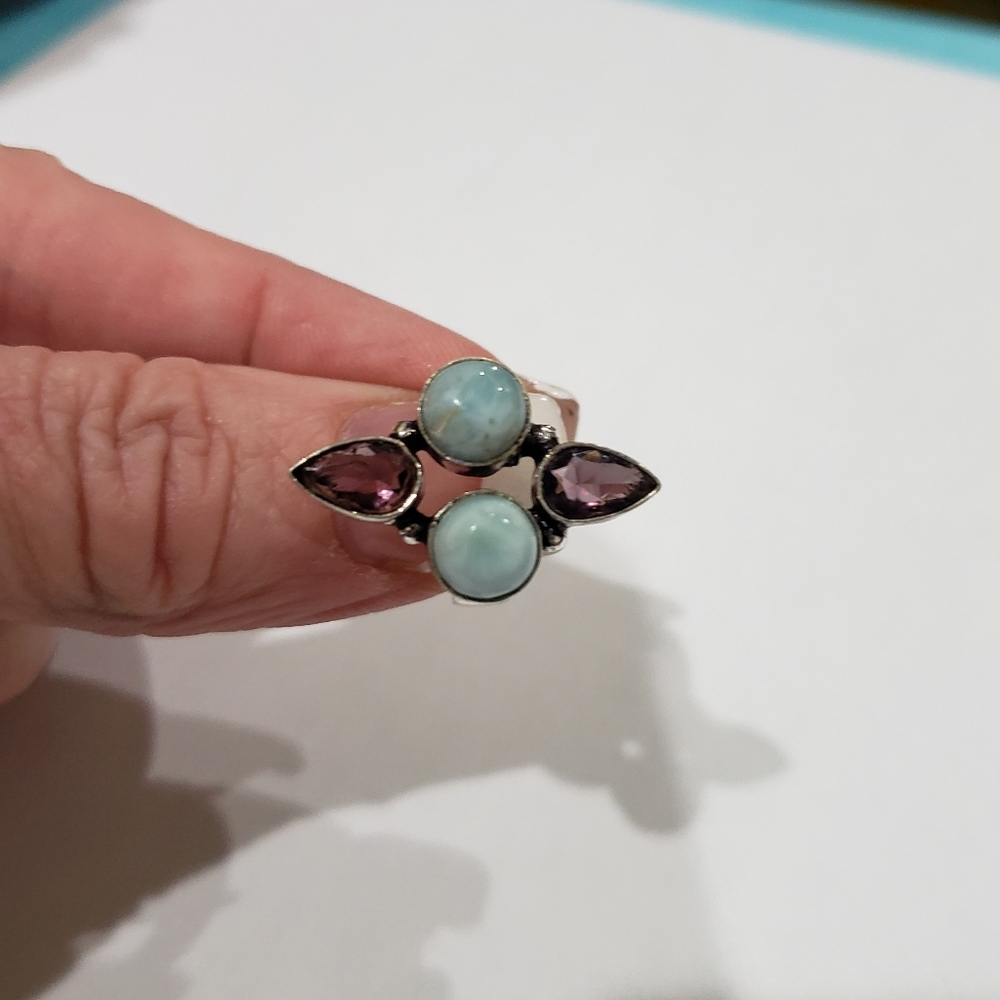 Handmade Owyhee Opal Amethyst 925 Unique Ring - Picture 7 of 11